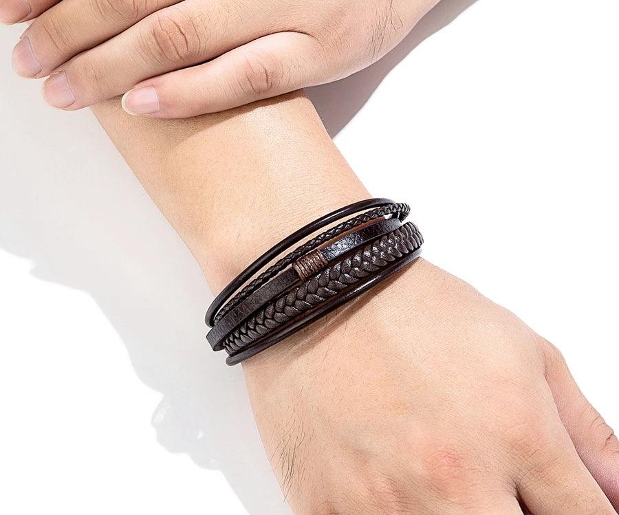 Pulseira de Couro Trançado Premium