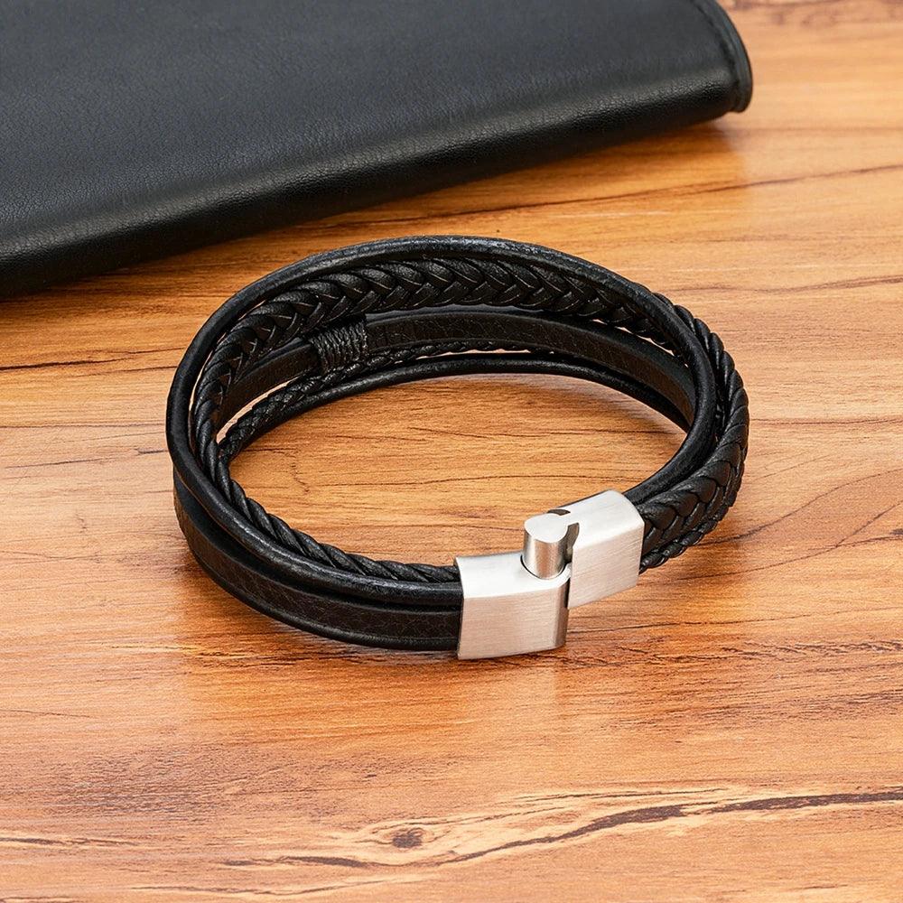 Pulseira de Couro Trançado Premium