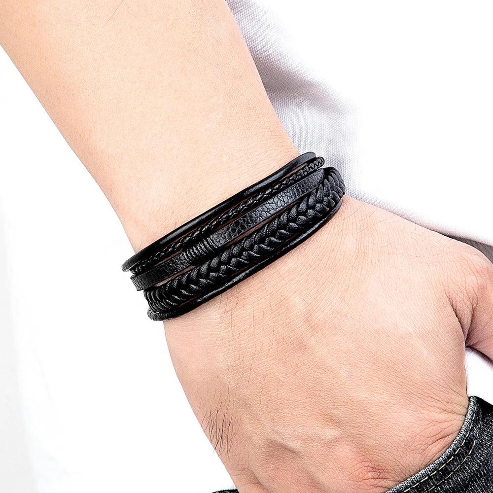 Pulseira de Couro Trançado Premium