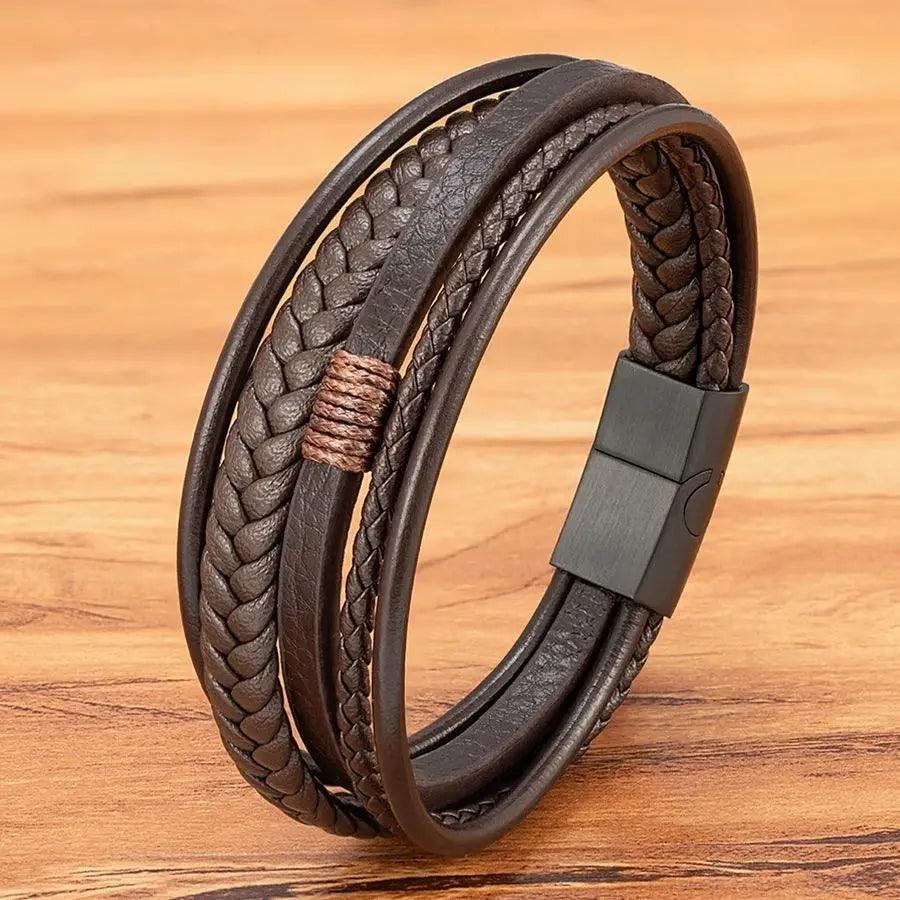 Pulseira de Couro Trançado Premium
