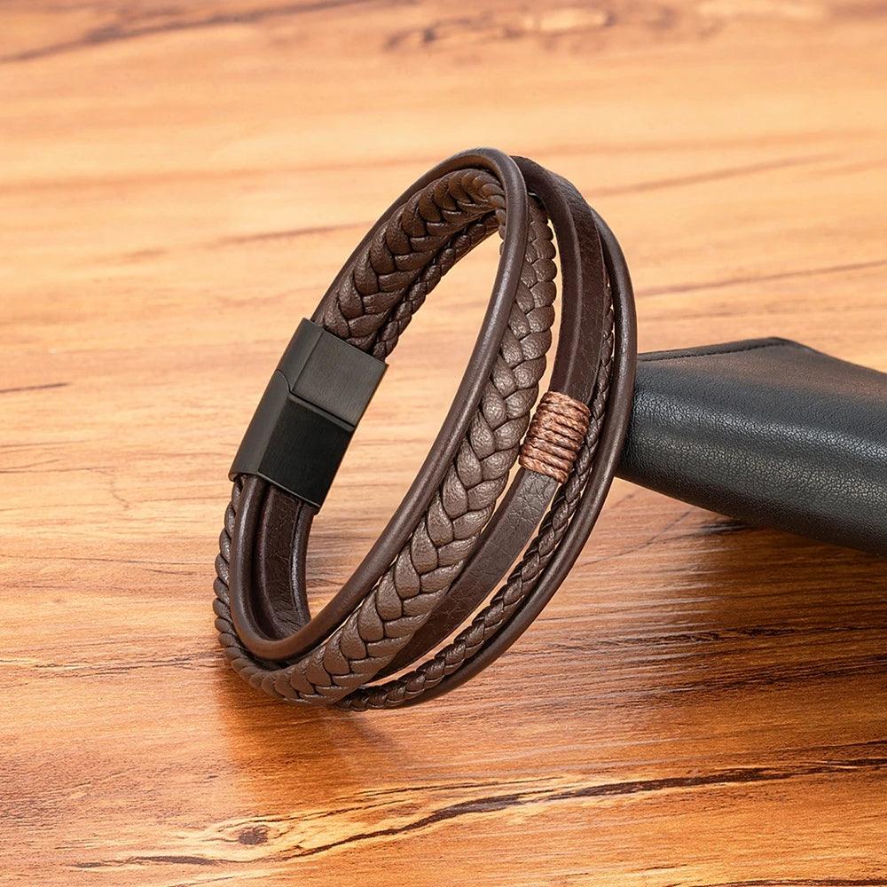 Pulseira de Couro Trançado Premium