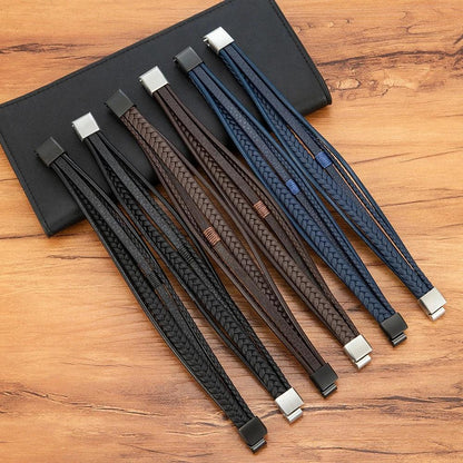 Pulseira de Couro Trançado Premium