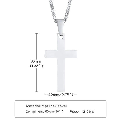 Cordão de Aço Inoxidável com Pingente de Cruz