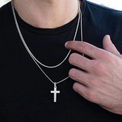 Cordão de Aço Inoxidável com Pingente de Cruz